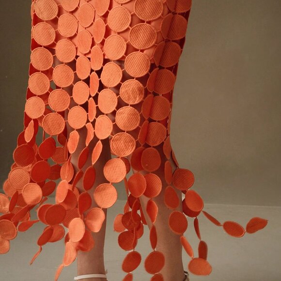 Orange Casual Women's Laser Cut Multi Circle Double Layered Skirt Maxi Outfit - Picture 7 of 7